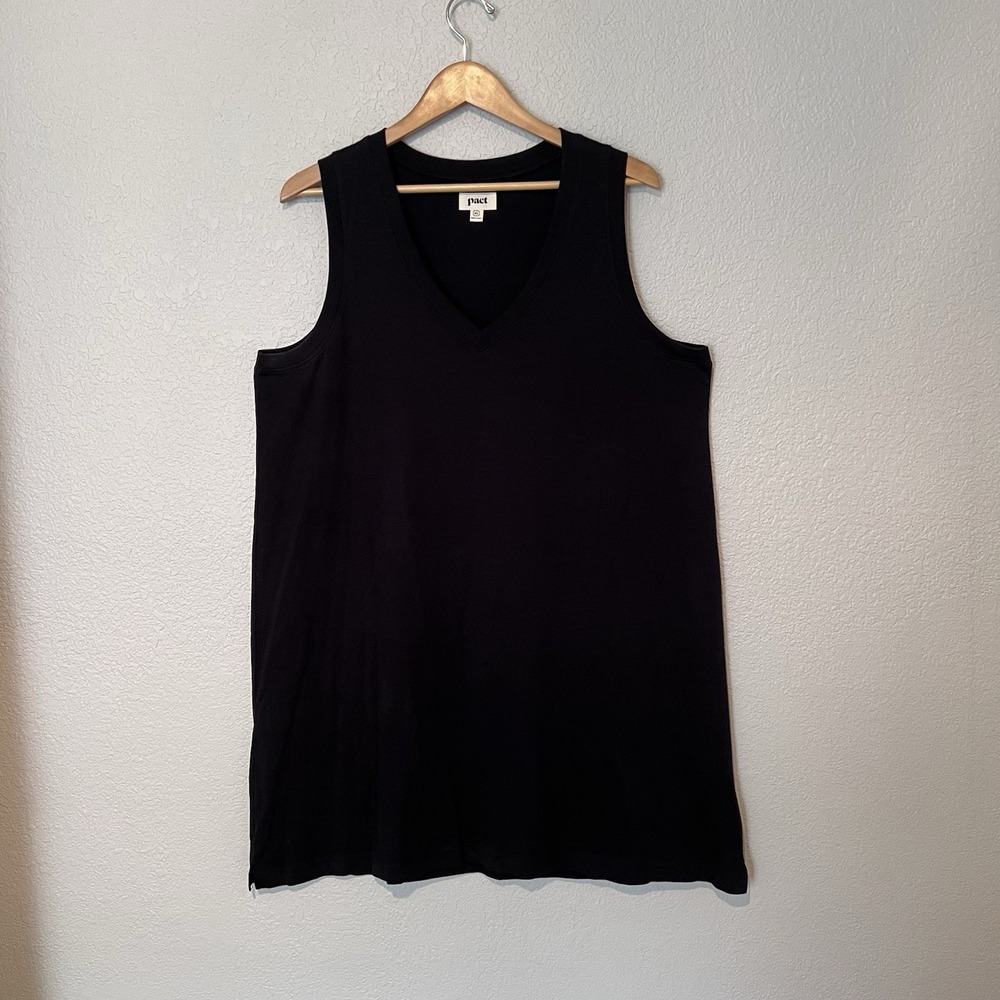 Pact Organic Cotton V Neck Tank Dress Black XL Sleeveless Mini Shift Softspun